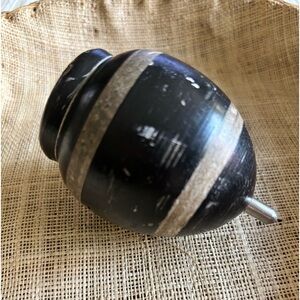 Vintage Wooden Throwing Top - Spinning 
Black Dark Blue Ribbed
Metal Tip